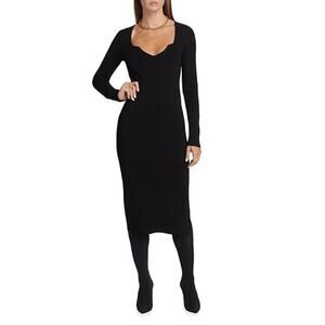 Veronica Beard Womens Long Sleeve Imka Knit Midi Dress Black Size L